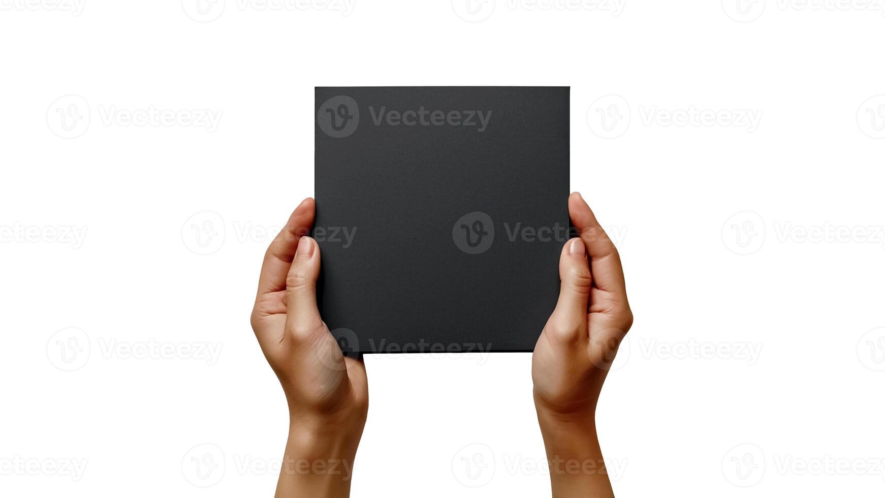 Hands holding a blank black square photo