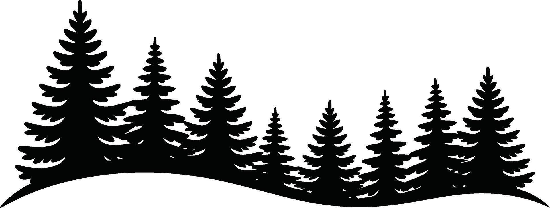 Black Silhouette of Pine Trees on White Background vector