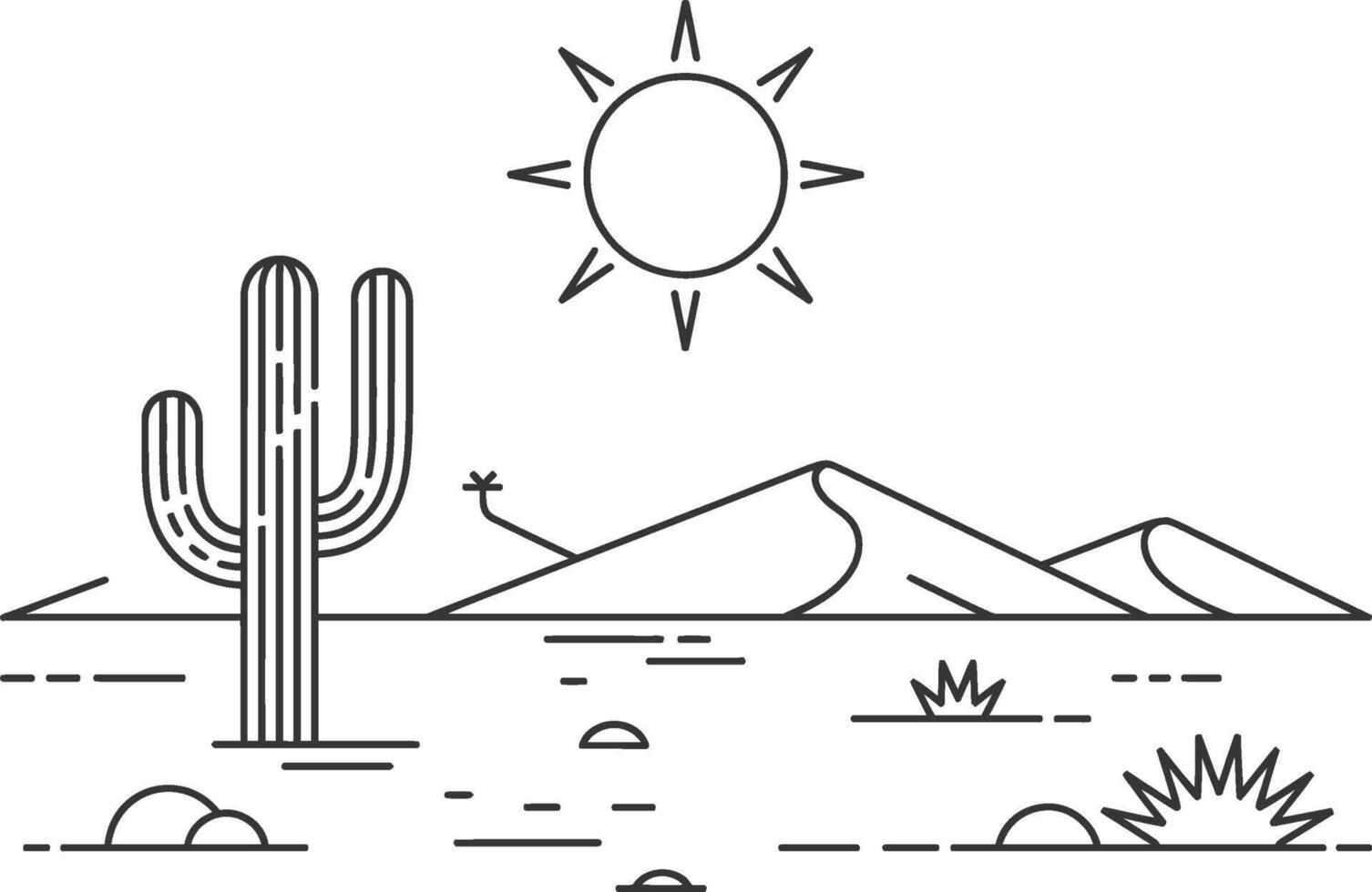 Desert Landscape Illustration with Cactus Sun and Dunes vector