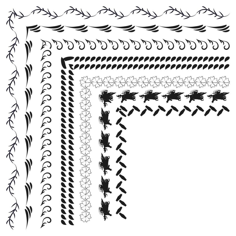 Minimalist Line Art frame Seamless Border set Collection vector