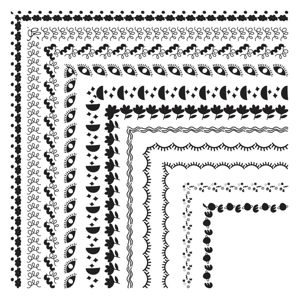 Seamless Decorative Tattoo Borders Hand-Drawn Line Border Ornaments. vector