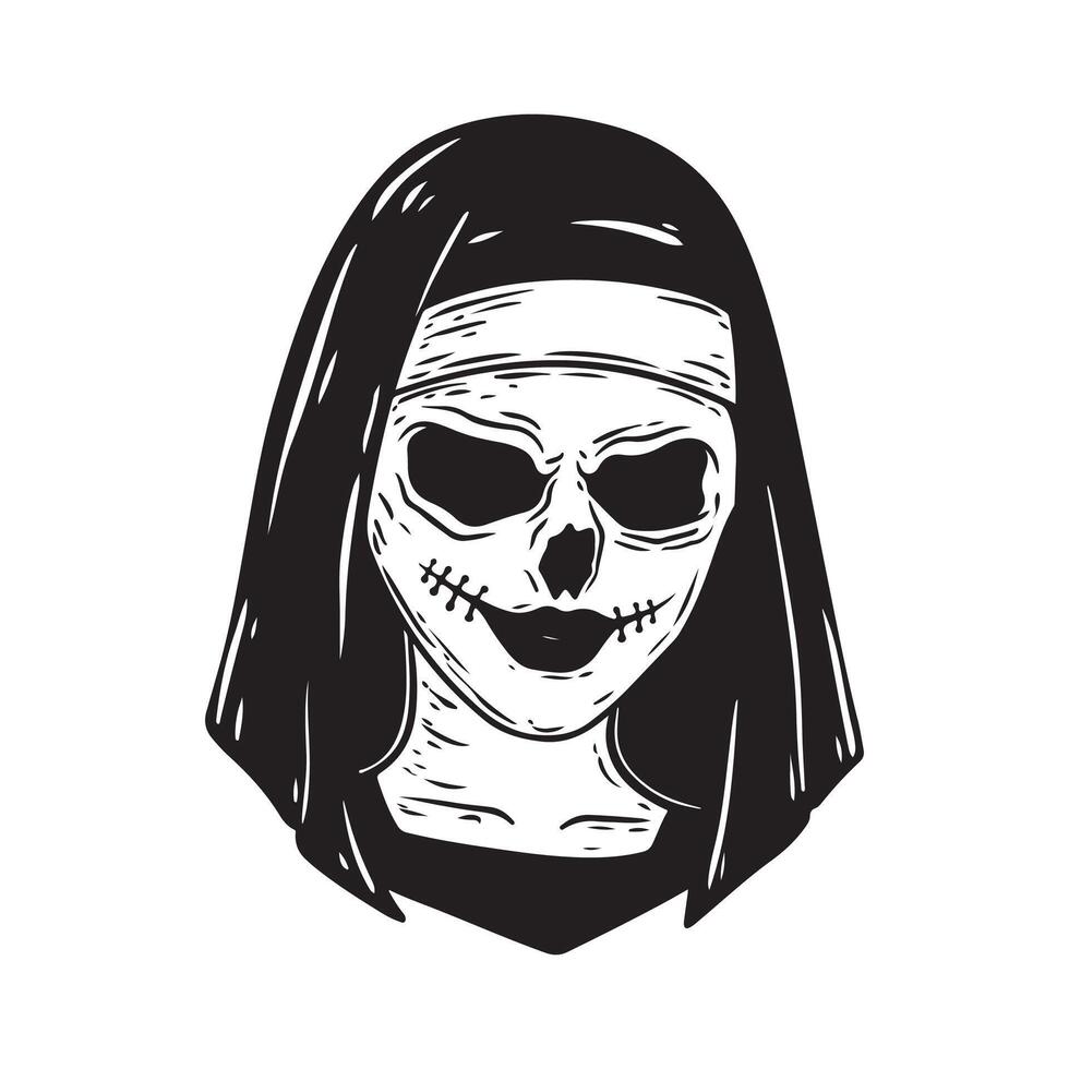 Skull woman. Hand drawn illustration in sketch style isolated on white background. vector