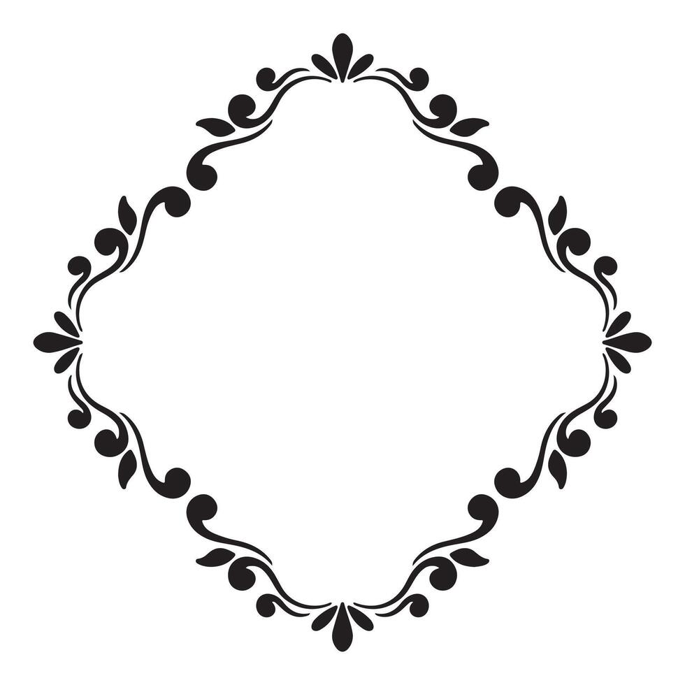 Oval black and white border frame deco art simple line corner vector