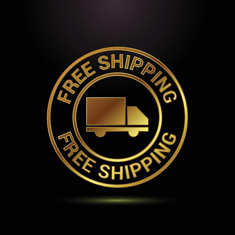 Gold Free Shipping Icon. Delivery Truck, Circular Seal, Premium E-commerce Graphic vector