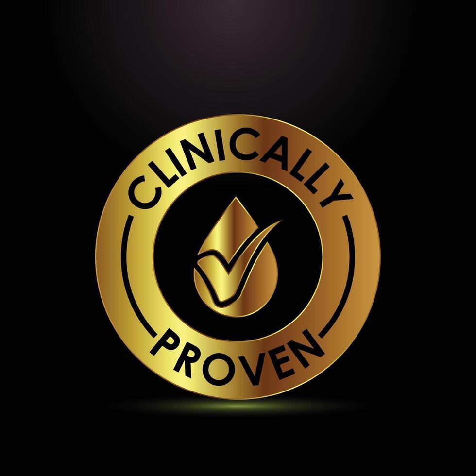 Gold Clinically Proven Seal. Premium Quality Assurance Badge, Product Endorsement Graphic vector