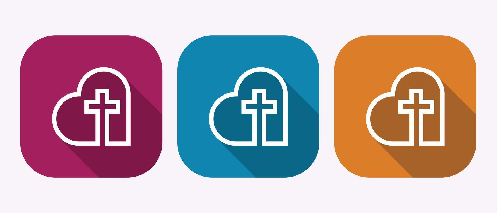 Heart and Cross Icons. Modern App Design, Faith, Hope, Charity, Three Color Variations. vector