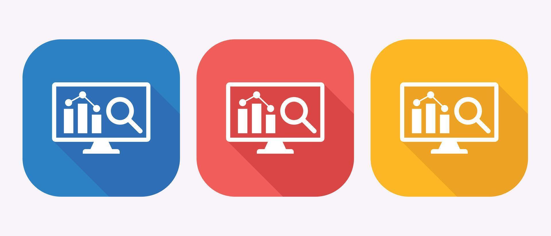 Computer screen displaying financial chart and magnifying glass in colorful buttons vector