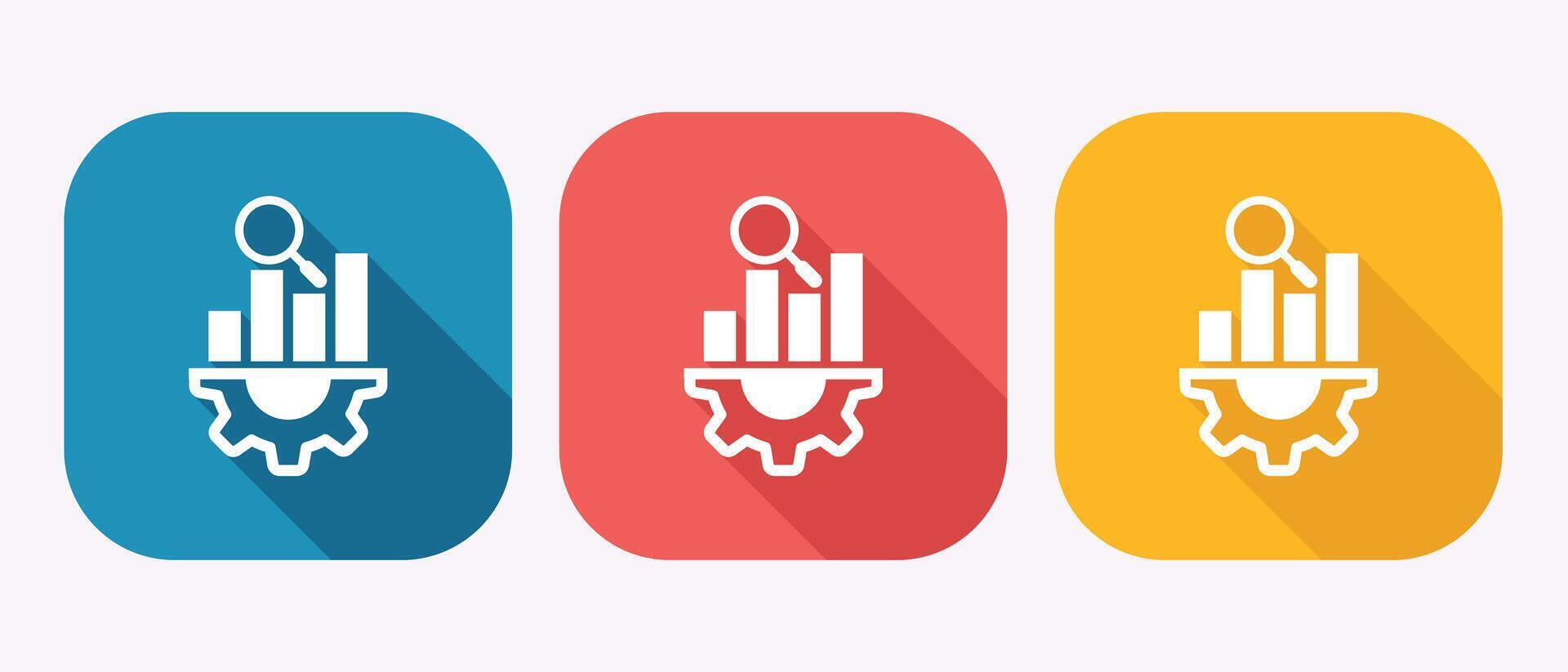 Data analysis and process optimization icons with magnifying glass and gear vector