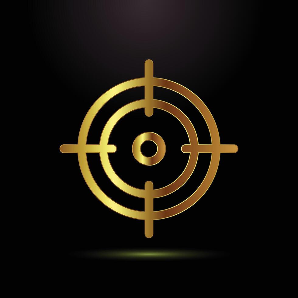 Golden crosshair target symbol on a black background representing focus and precision vector