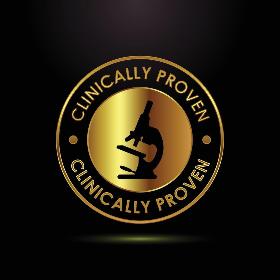 Gold Seal, Clinically Proven Microscope Icon - Premium Quality, Medical Research, Scientific Badge vector