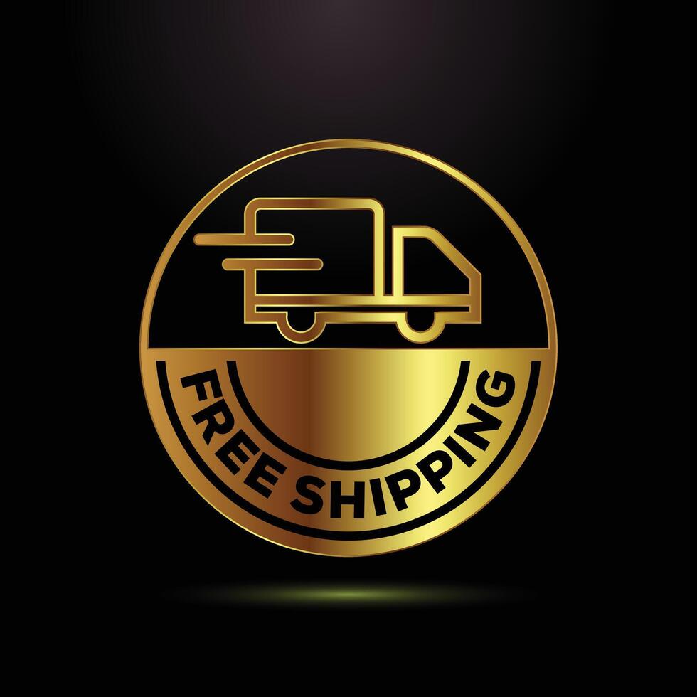 Gold Free Shipping Icon. Fast Delivery Truck, Luxury E-commerce Badge, Premium Graphic Design vector