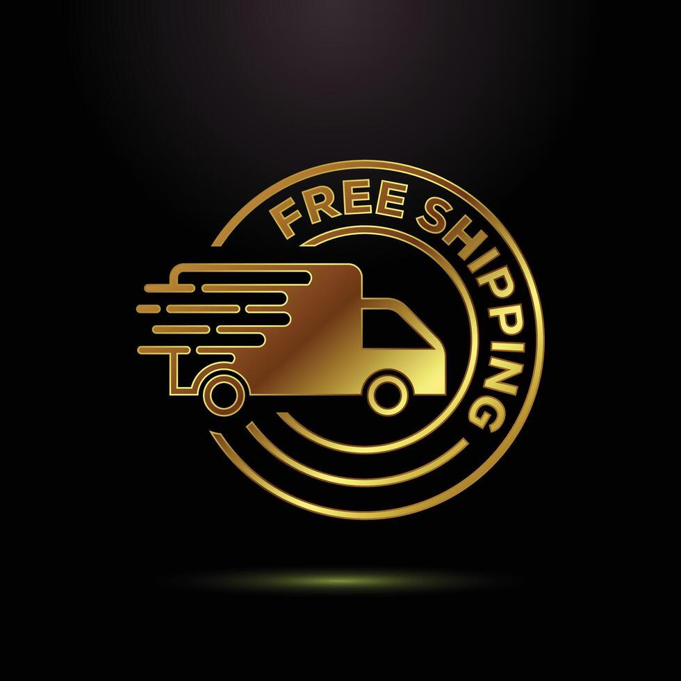 Gold Free Shipping Icon. Fast Delivery Truck, Premium E-commerce Badge, Luxury Branding Graphic vector