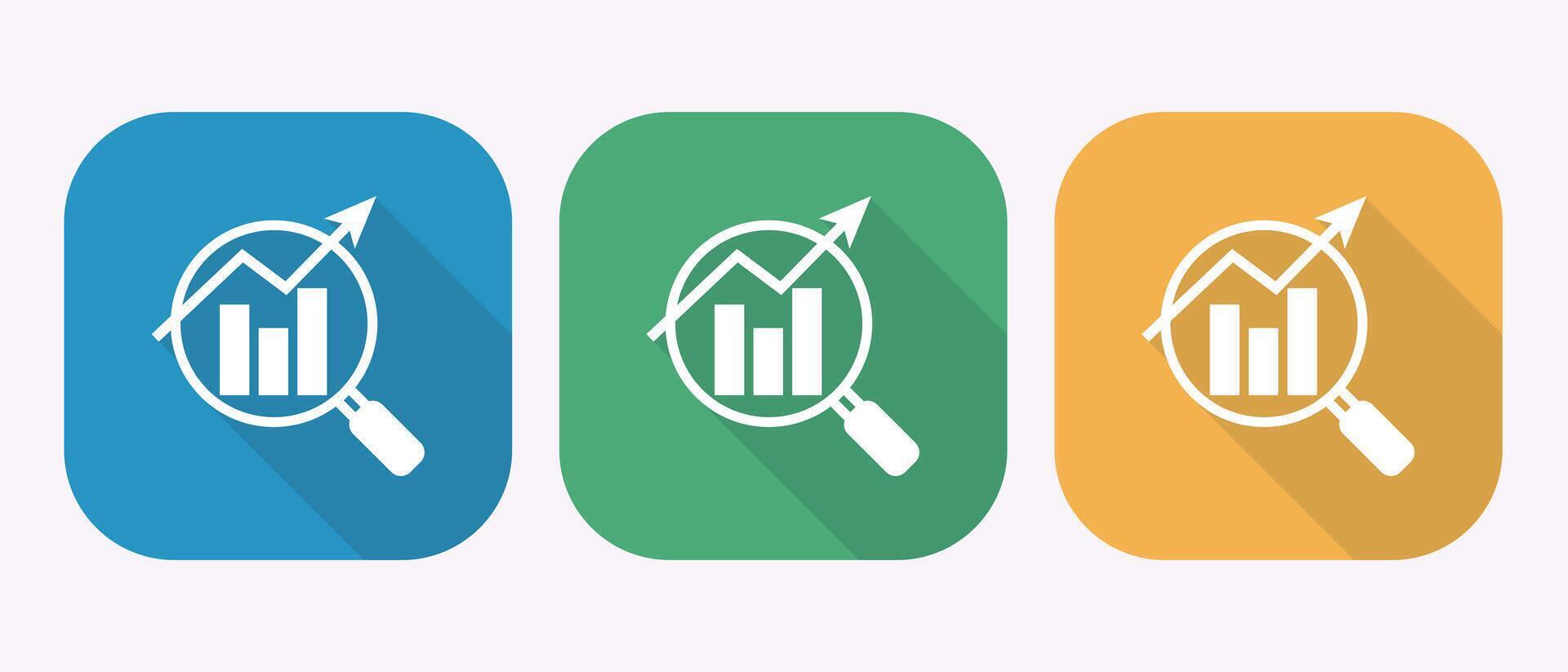 Magnifying glass over rising bar graph and line chart with upward arrow vector