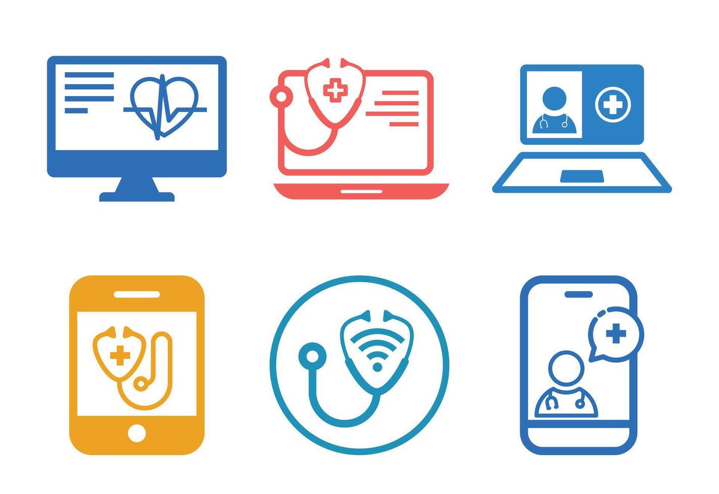 Collection of modern healthcare icons representing telemedicine and digital health services vector