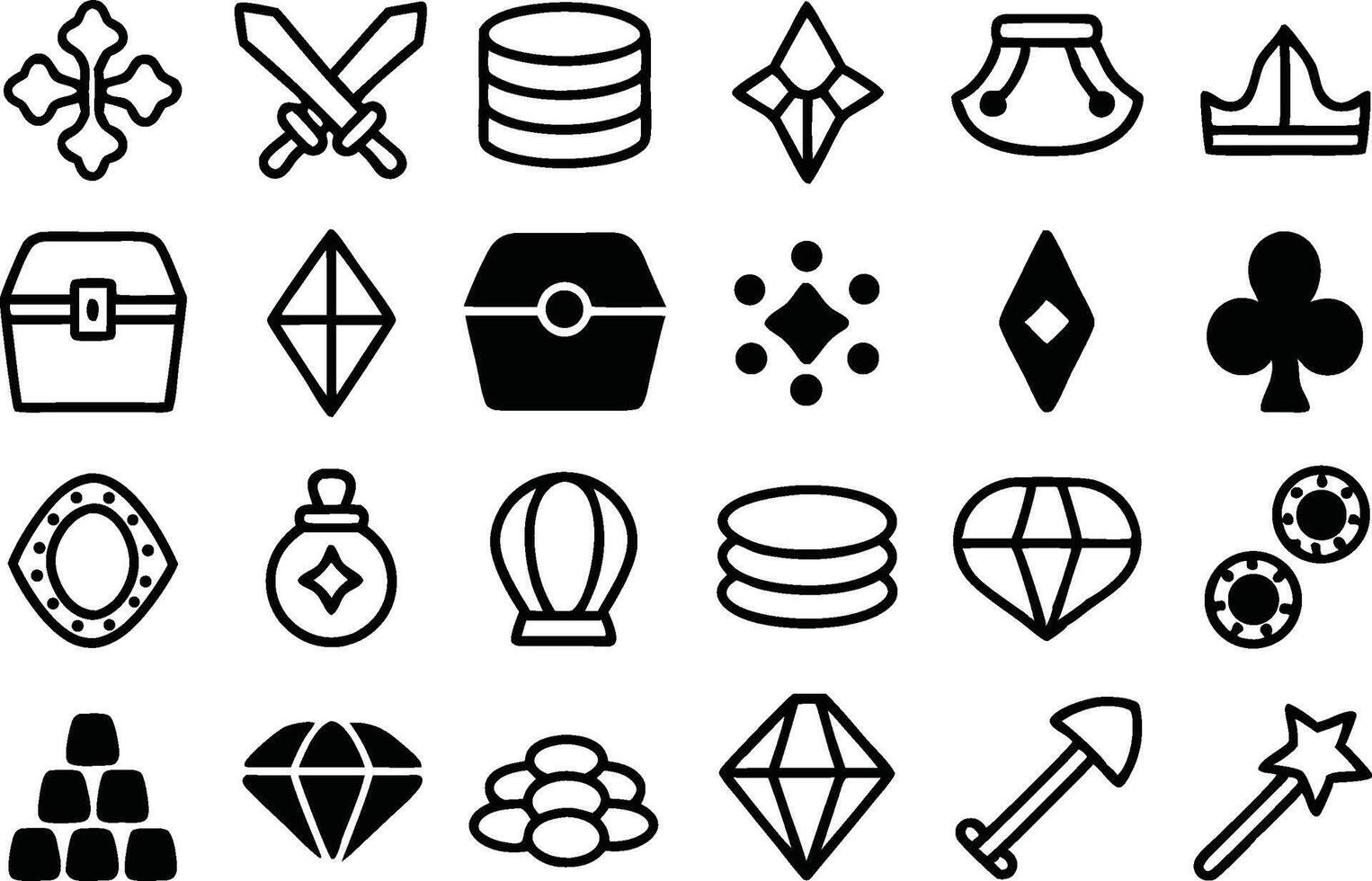A set of black and white icons for a game vector