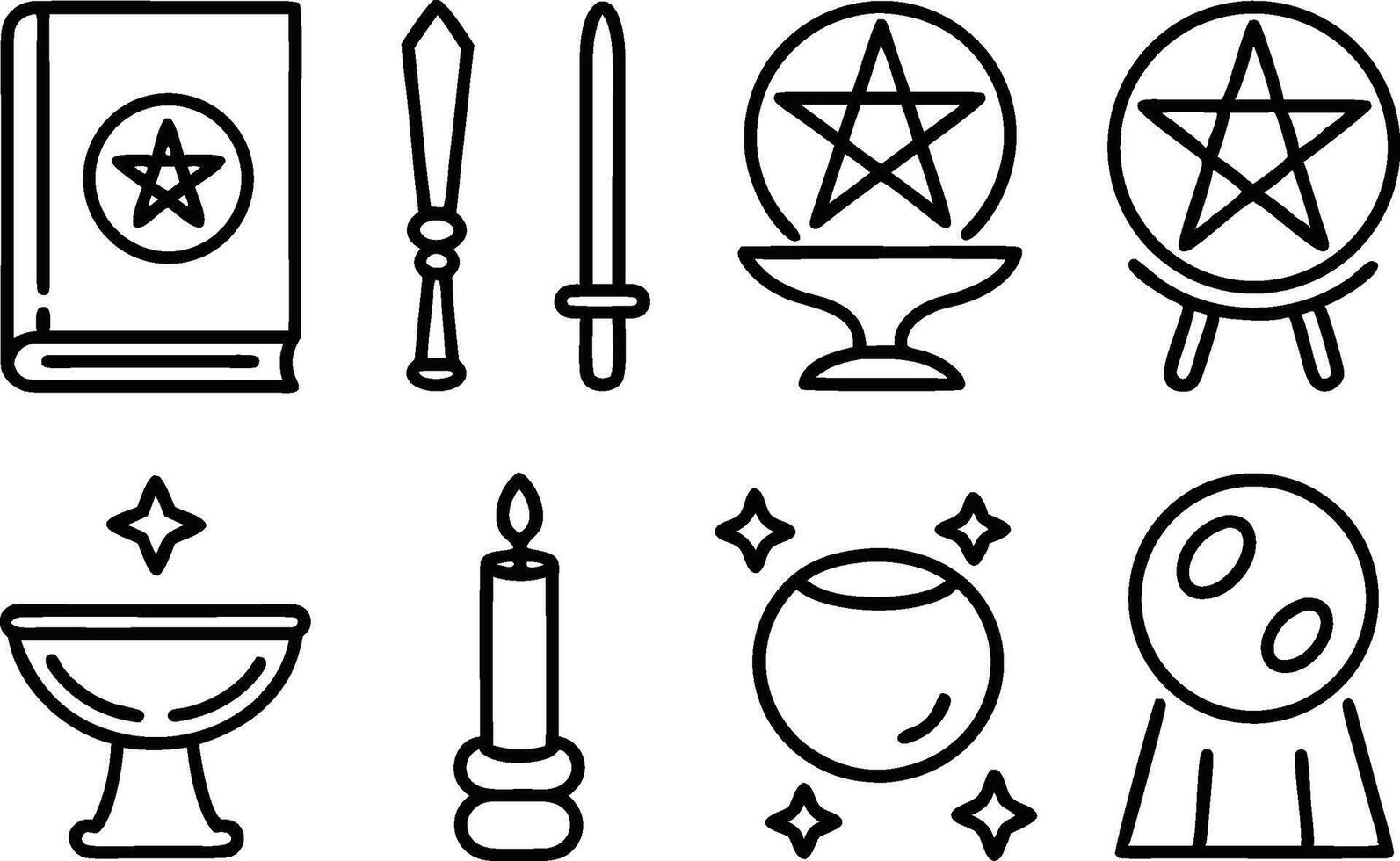 Wicca symbols set, line icon illustration vector