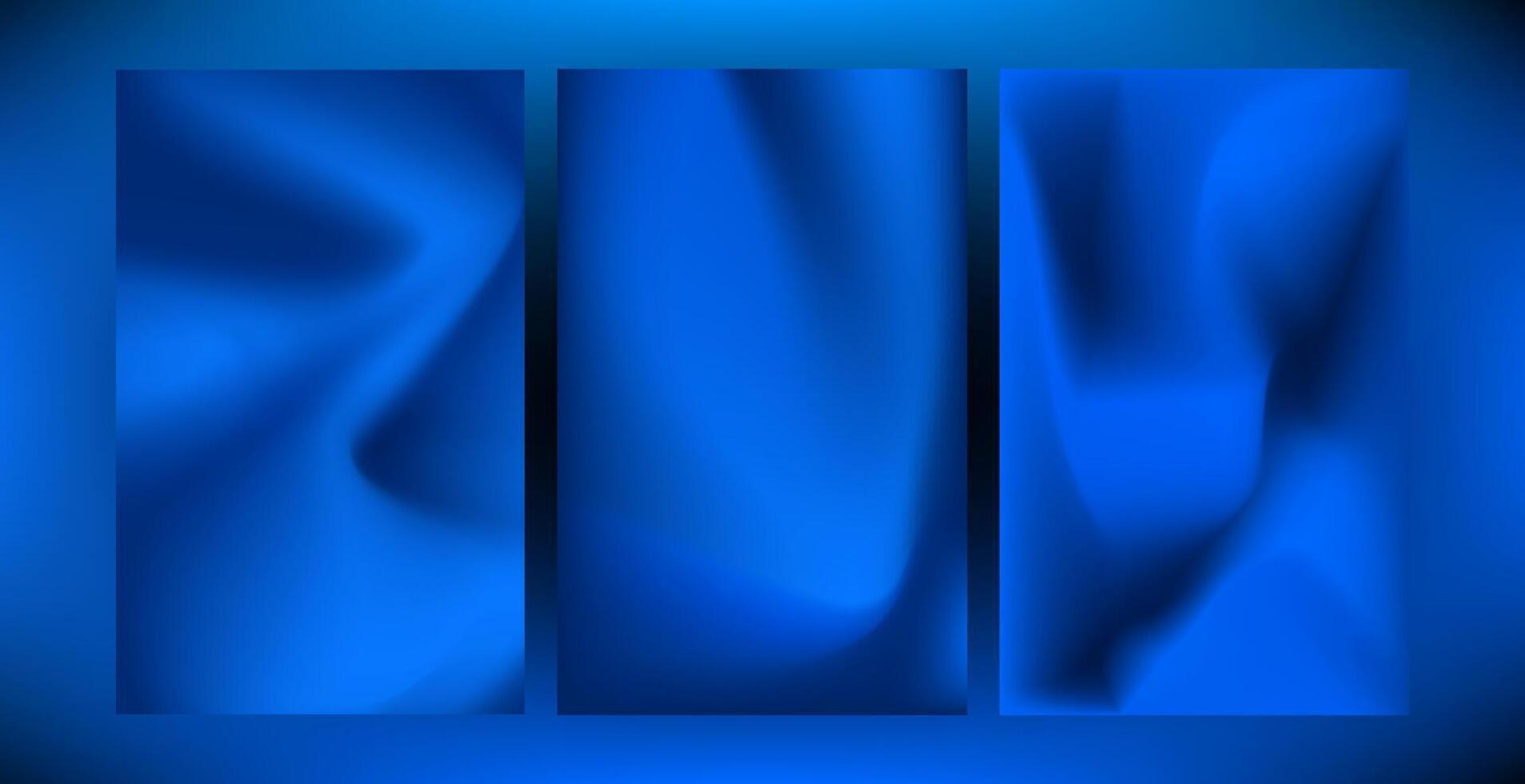 Set of three abstract blue gradient textures with smooth folds and flowing curves. Ideal for web design, branding, posters, and digital wallpapers vector