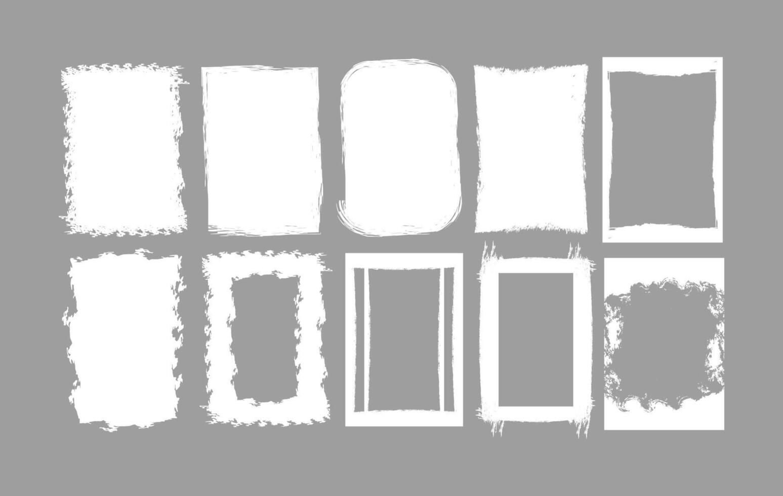 A versatile collection of 8 frames featuring grunge, brushstroke, and ink style borders. Each frame offers a unique hand drawn texture, from rough, distressed edges to smooth rounded corners. vector