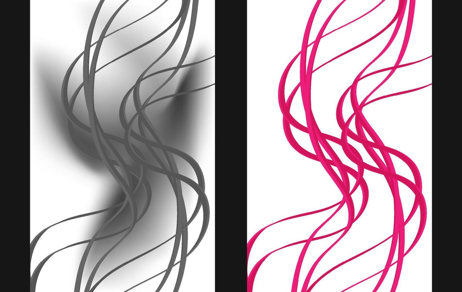 A stylish abstract set of flowing line compositions in both grayscale and vibrant pink tones. Featuring dynamic curved lines over clean white backgrounds vector
