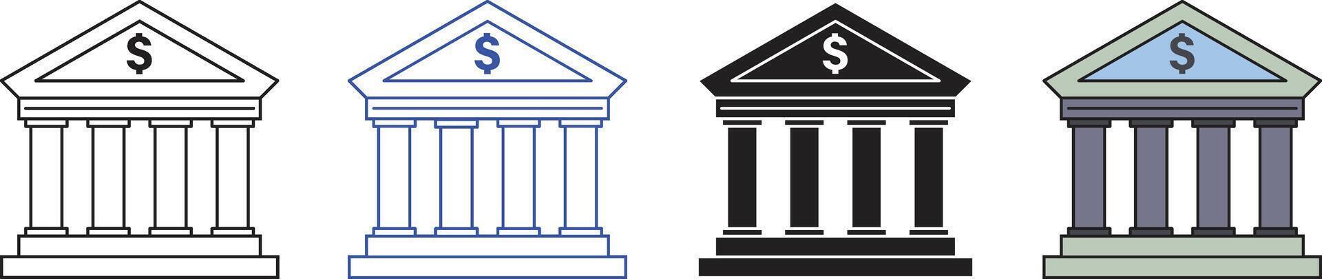 A classic bank icon in outline and fill style. Suitable for UI, app, financial design. vector