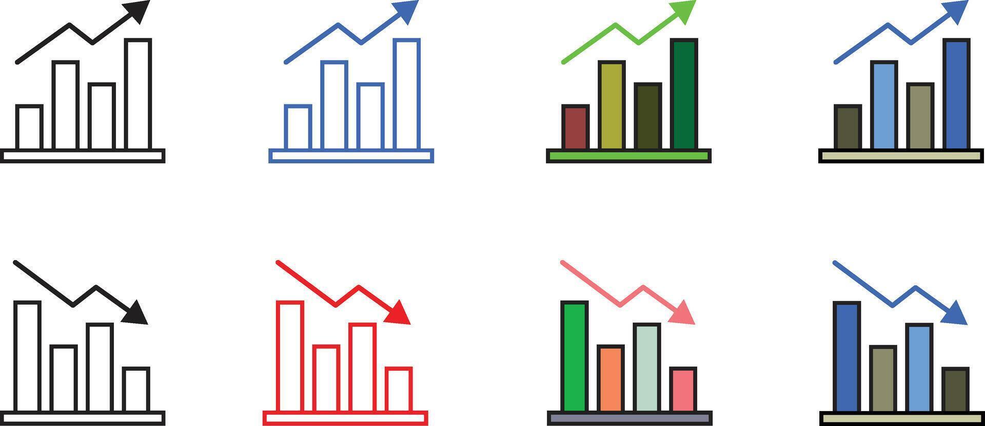 Stock trading chart icons with rising and falling bars vector
