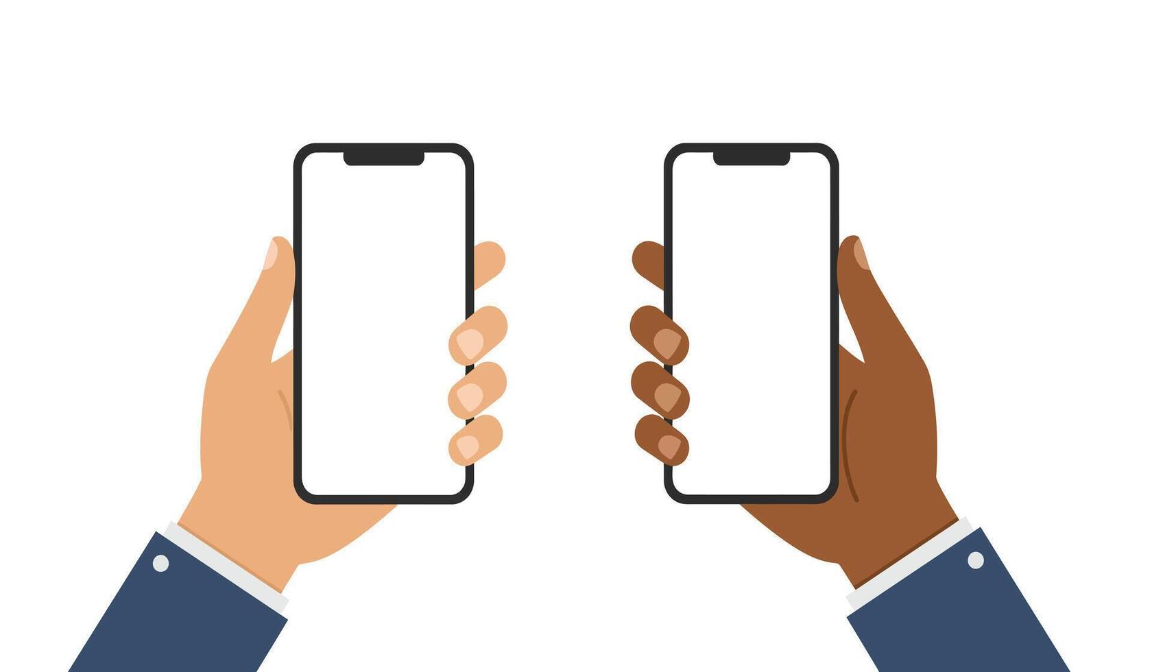 Flat cartoon hand holding white screen smartphone vector
