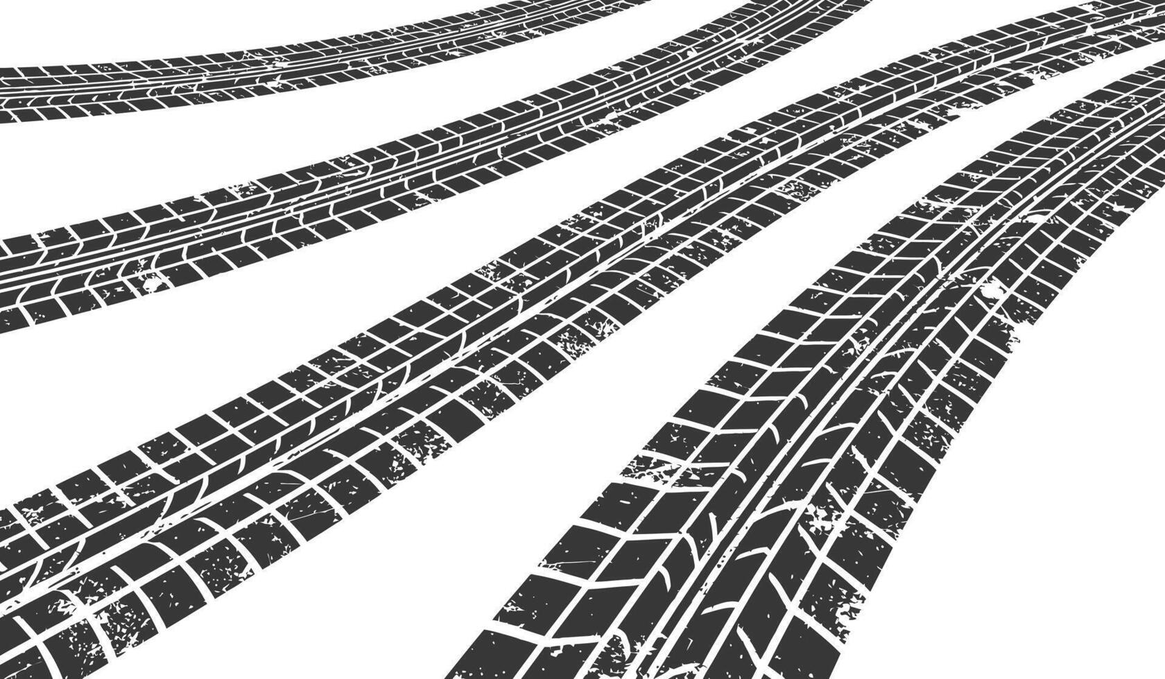 Tire tracks, a set of vectors of tread tracks. A frame made of tracks from a truck, a car with a grunge effect