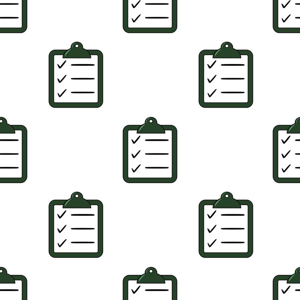 Seamless pattern of dark-green checklists on a white background, ideal for organizational or to-do list themed designs. vector