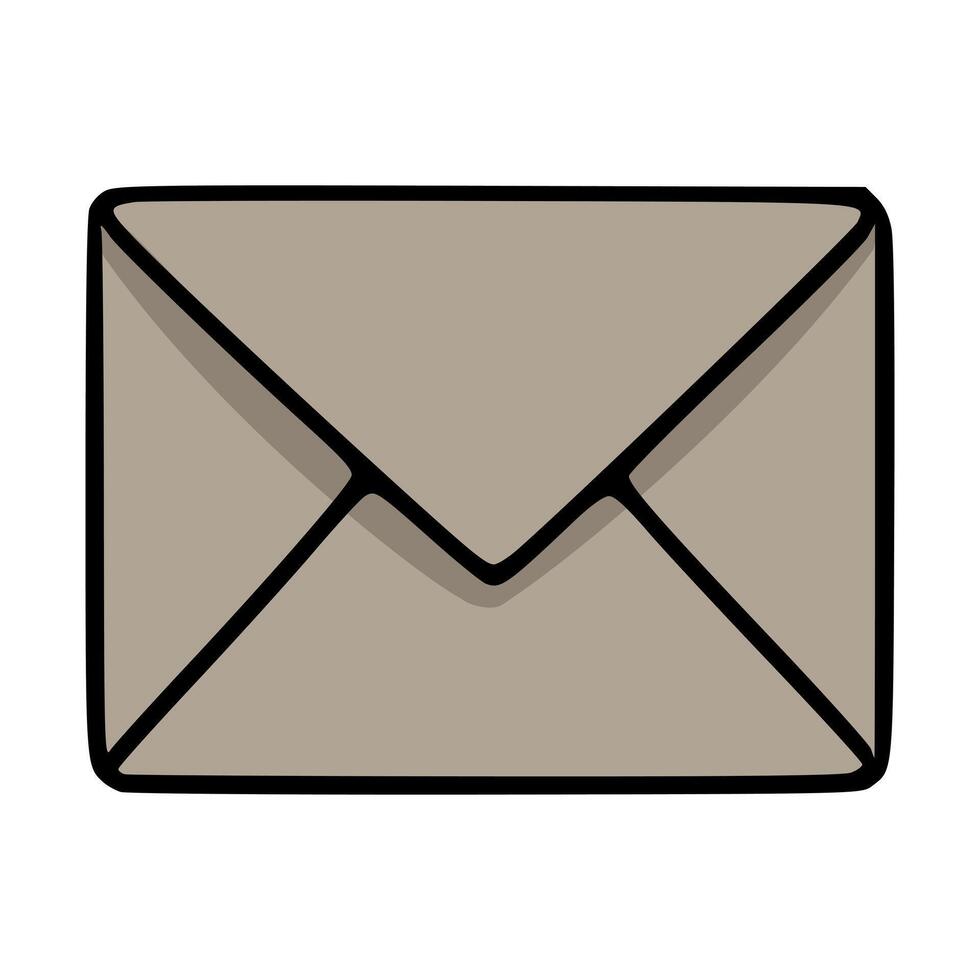 A simple illustration of a taupe envelope with a thick black outline, featuring a subtle shadow effect on the flap, ideal for minimalist designs and email-related projects. vector