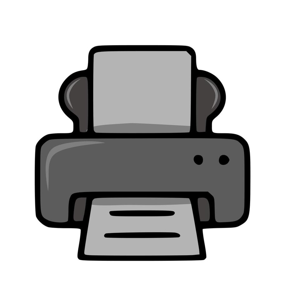 A simple illustration of a grayscale printer, featuring a minimalist design with bold outlines and subtle shading, ideal for office or technology-related projects. vector