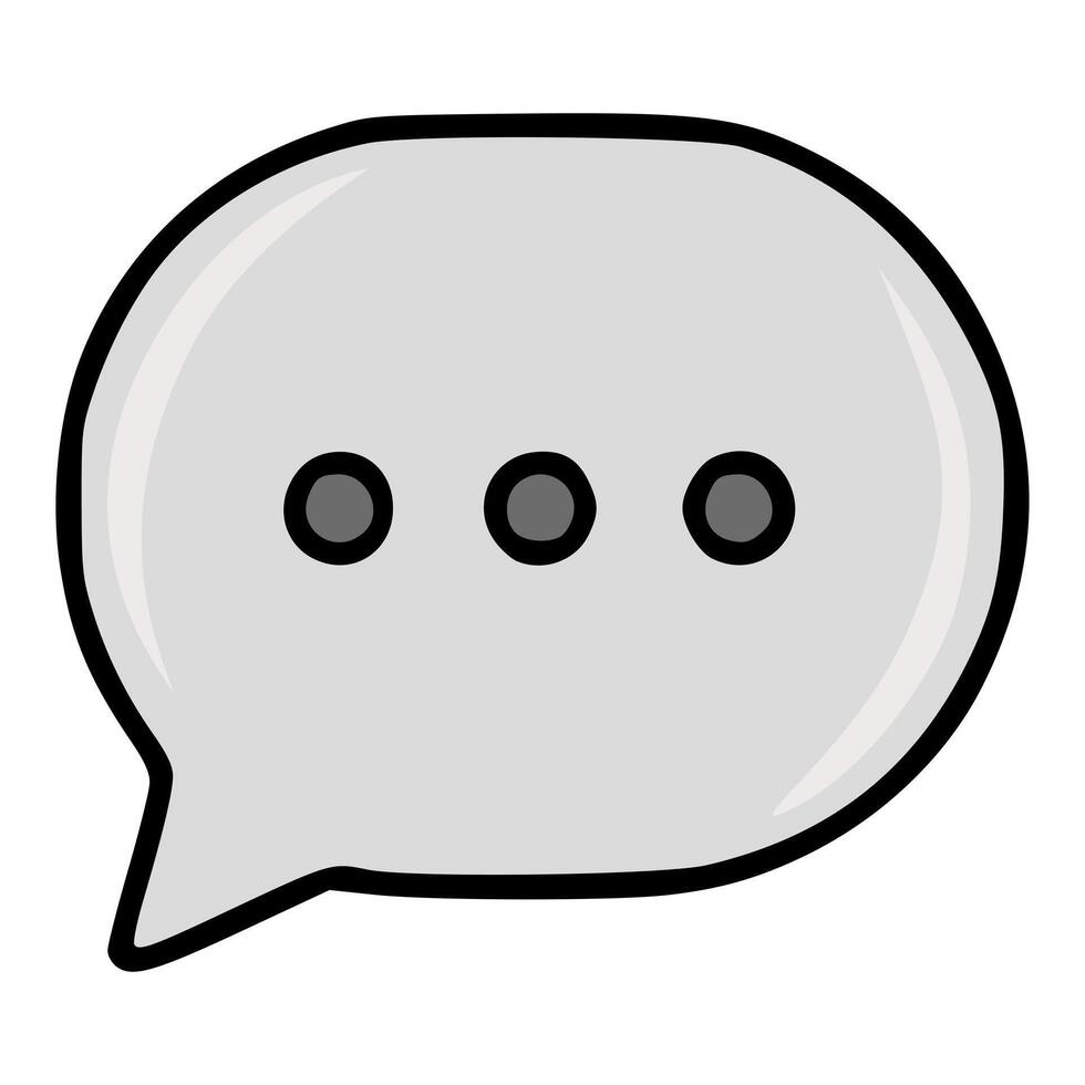 Stylish illustration of a light gray speech bubble with three dots, featuring a bold black outline and subtle shading for a modern communication concept. vector