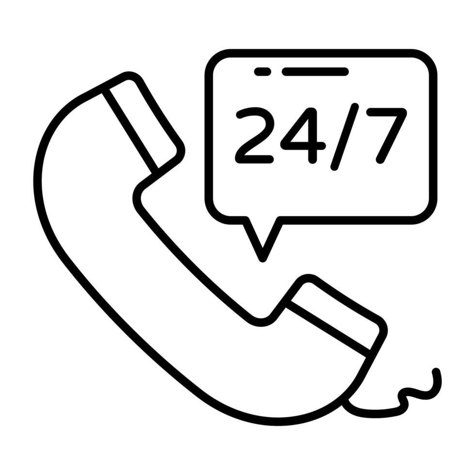 247 hr call linear icon, editable vectors