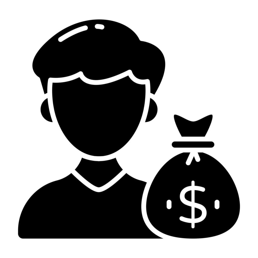 Money bag with human avatar showcasing investor icon vector
