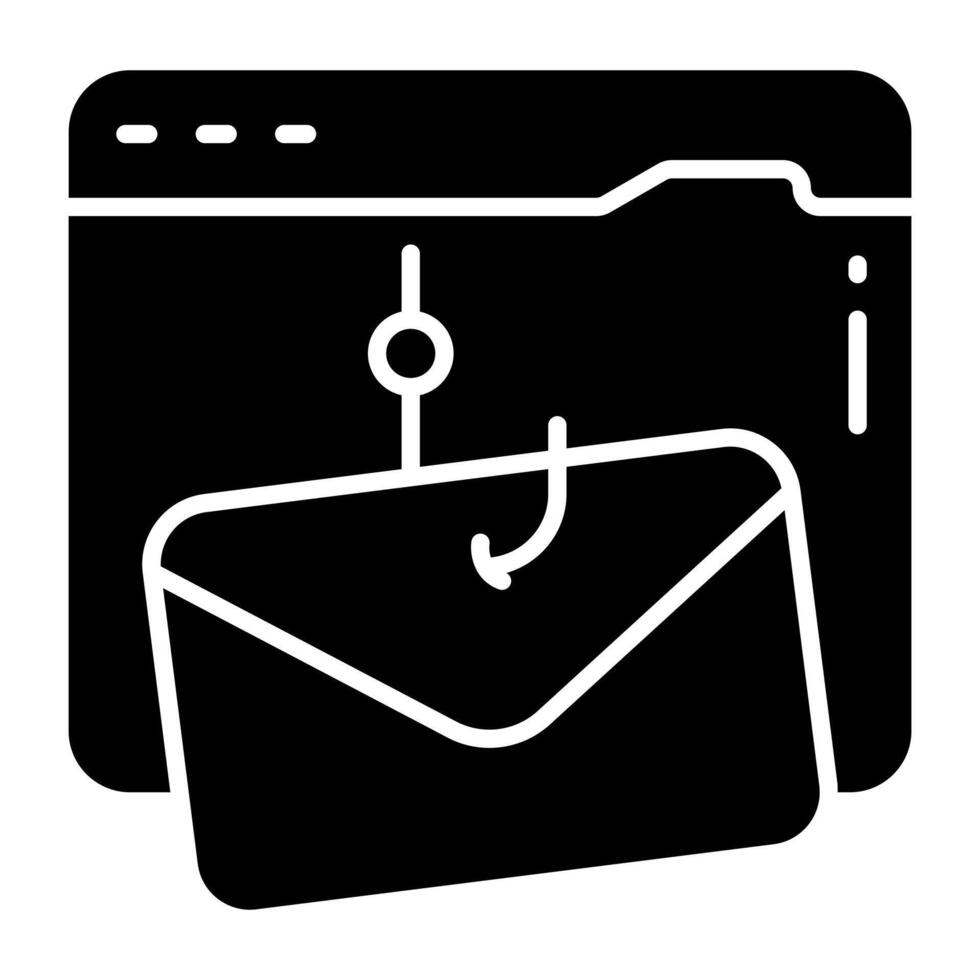 A glyph design icon of email phishing vector