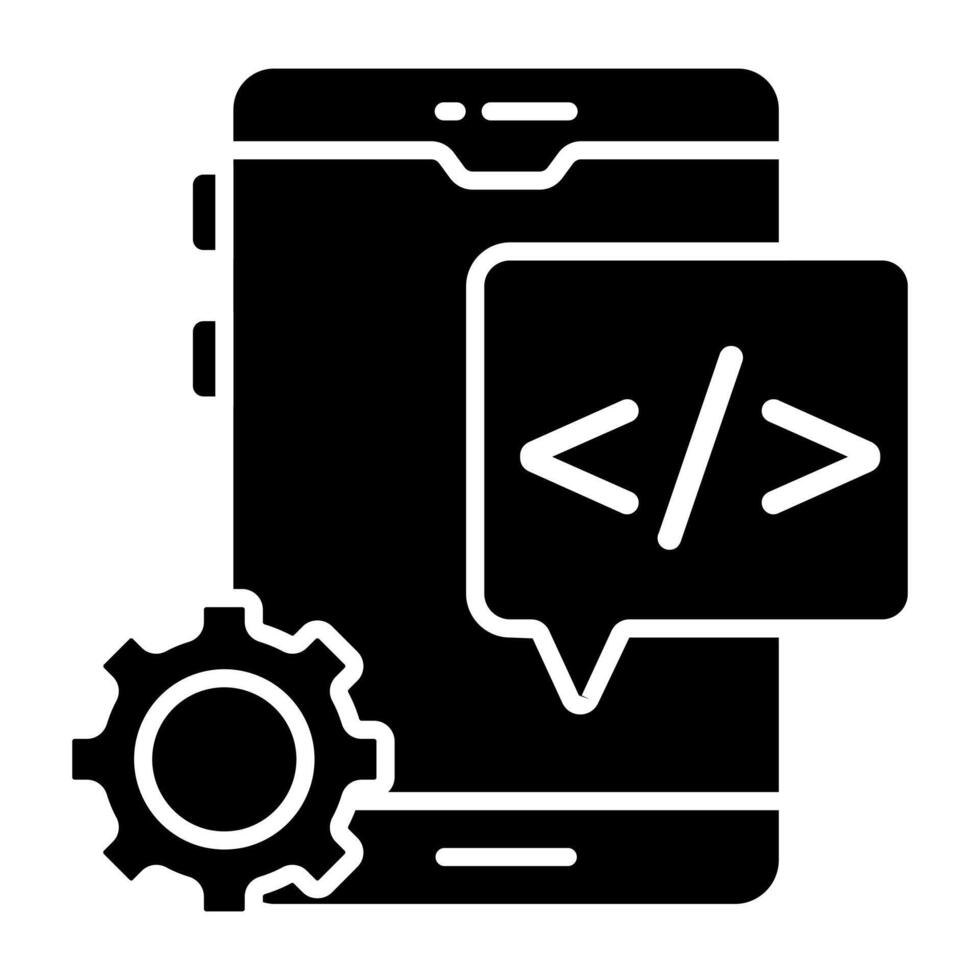 Unique solid icon of mobile coding vector