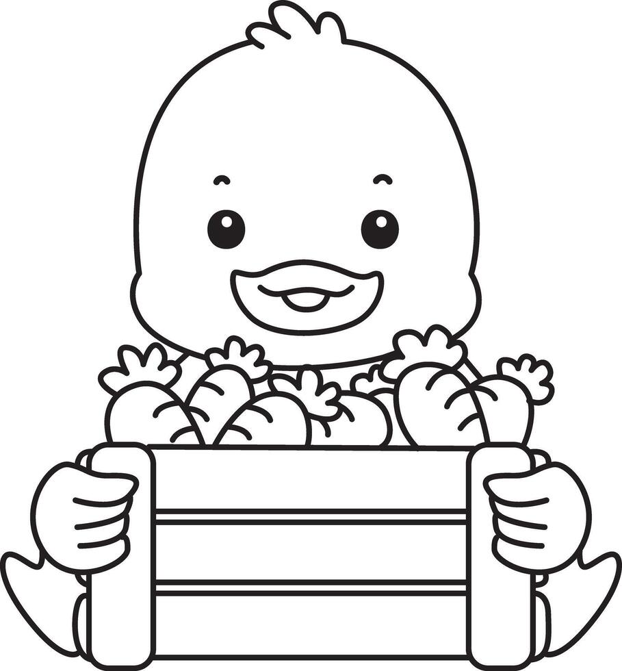 Outline of duck bring a lot of carrot. Coloring pages of Funny baby Duck animal series. vector