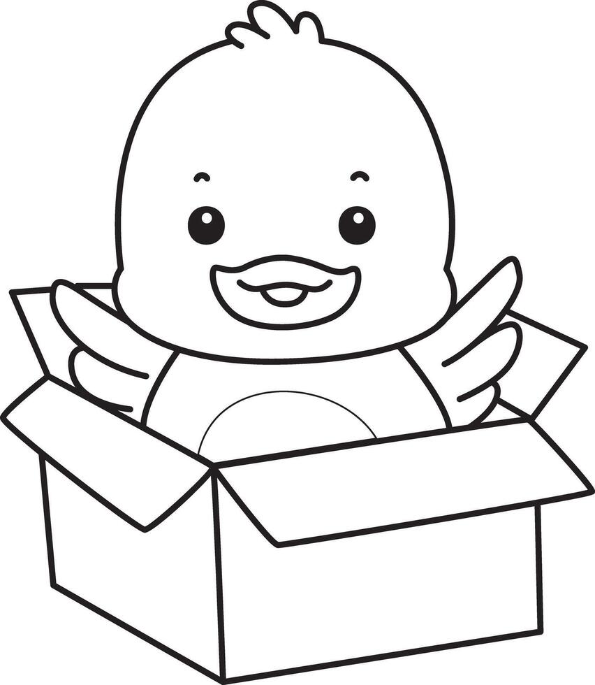 Outline of duck is stuck in the package. Coloring pages of Funny baby Duck animal series. vector