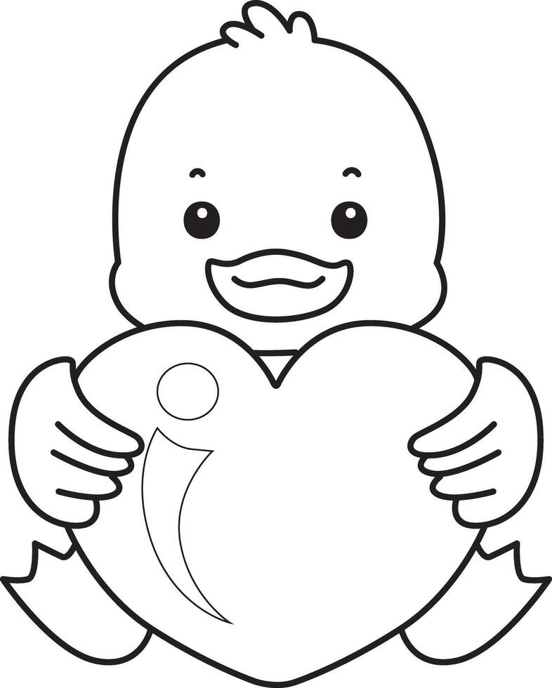 Outline of duck bring a love sign. Coloring pages of Funny baby Duck animal series. vector