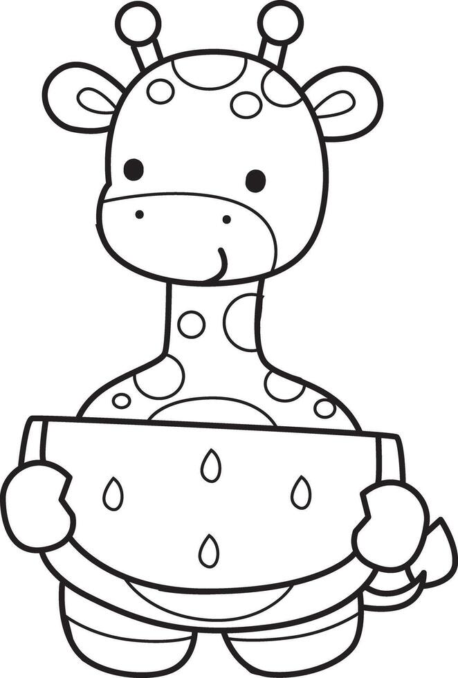 Outline of giraffe bring a watermelon. Coloring pages of cute giraffe. vector