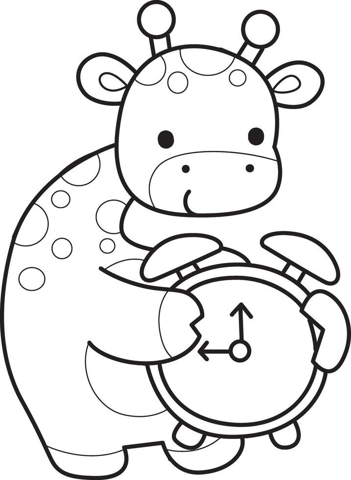 Outline of giraffe bring an alarm clock. Coloring pages of cute giraffe. vector