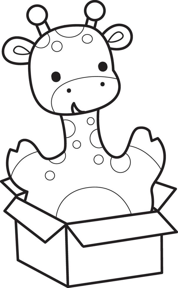 Outline of giraffe in the box. Coloring pages of cute giraffe. vector