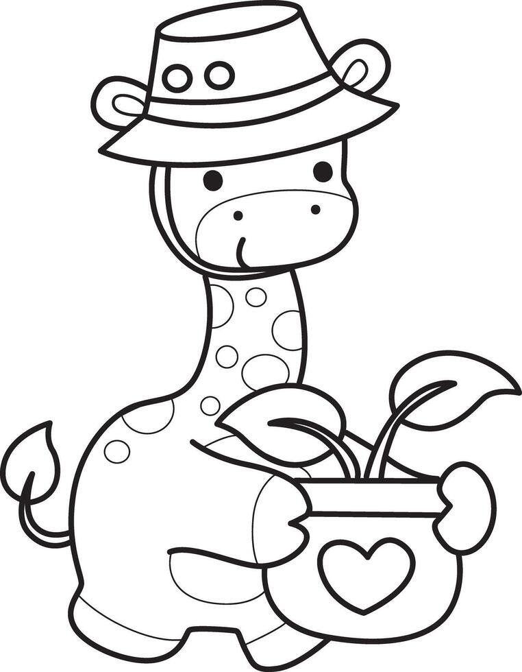 Outline of giraffe bring a leaves. Coloring pages of cute giraffe. vector