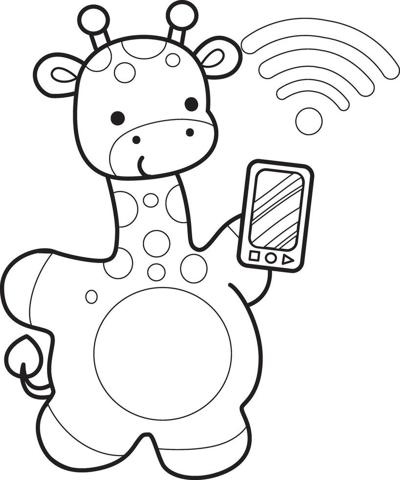 Outline of giraffe bring a phone. Coloring pages of cute giraffe. vector