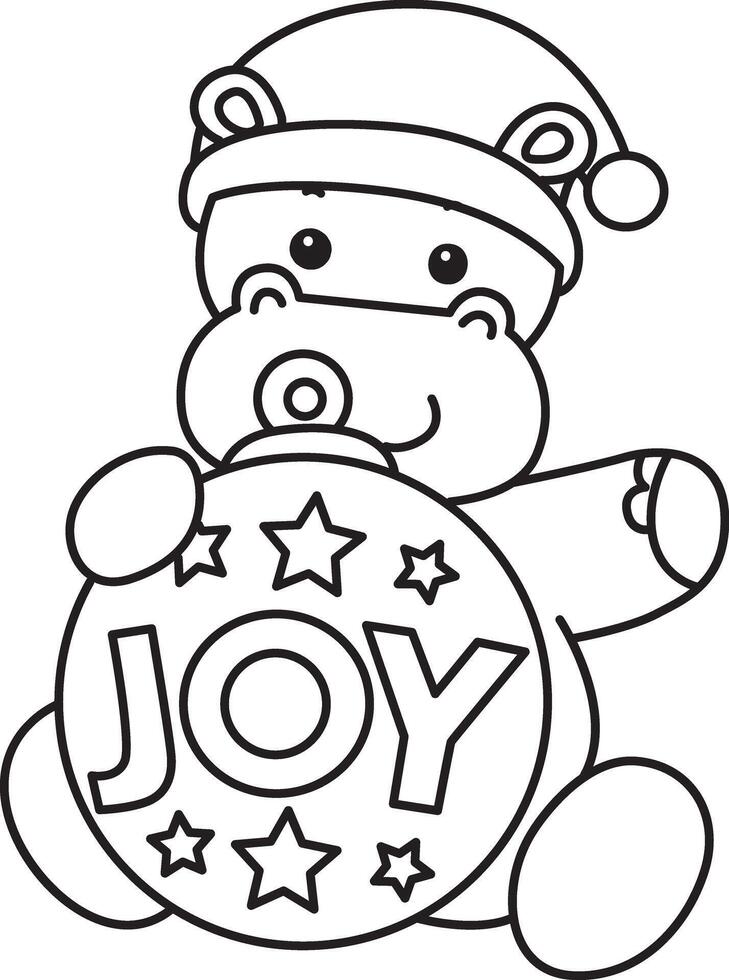 Outline of santa hippo bring a joy decor. Coloring pages of cute hippo icon. vector