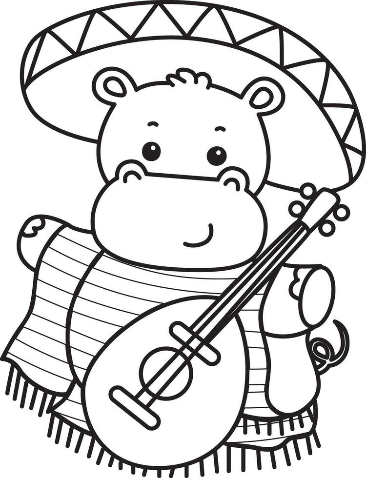 Outline of hippo like an indiana people. Coloring pages of cute hippo icon. vector