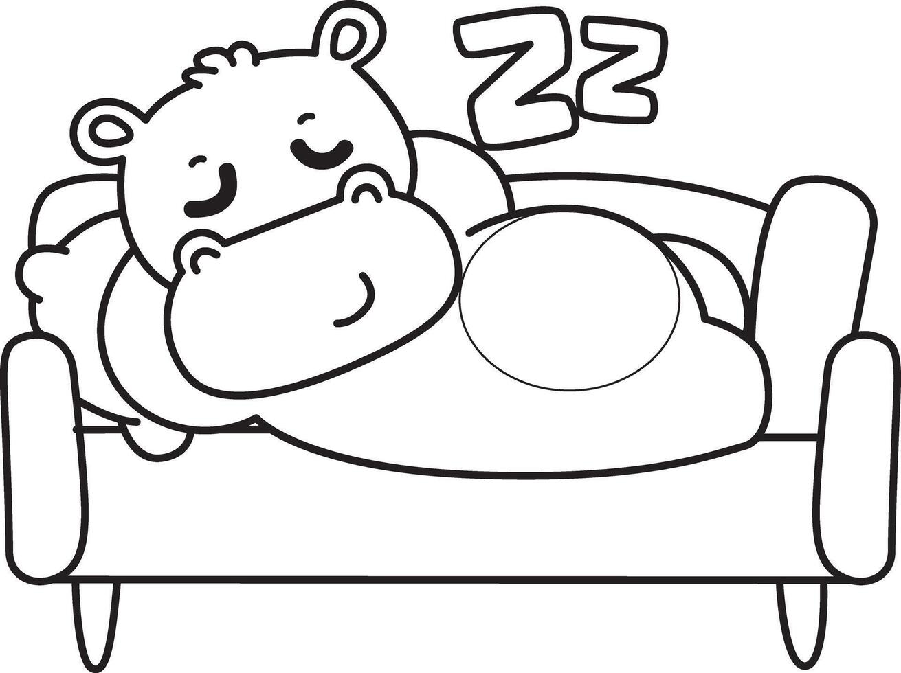 Outline of hippo laying in the couch. Coloring pages of cute hippo icon. vector