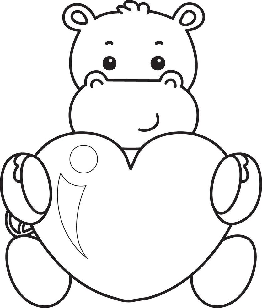 Outline of hippo bring a love sign. Coloring pages of cute hippo icon. vector