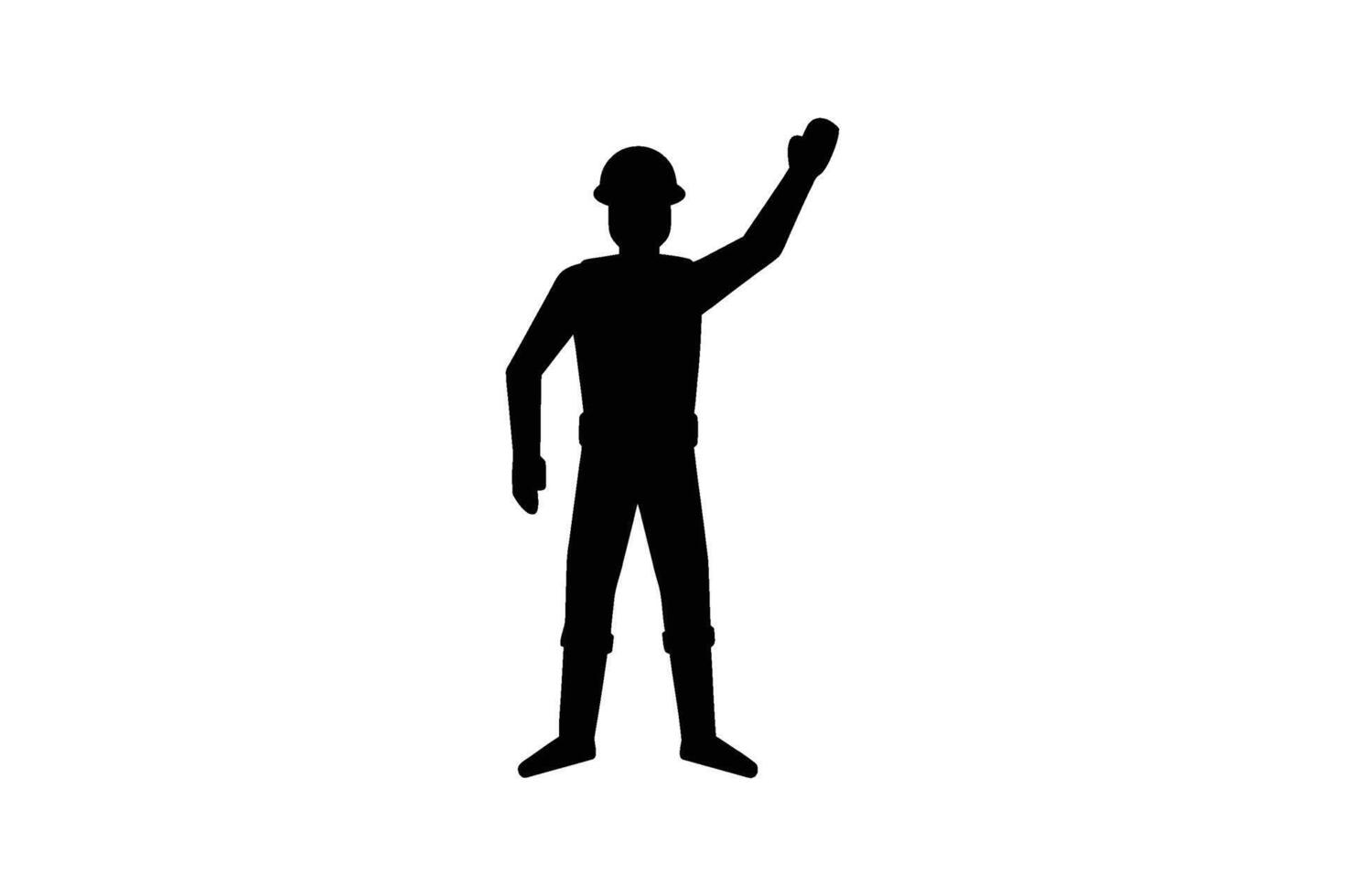 Silhouette of a man in a hard hat raising his fist vector