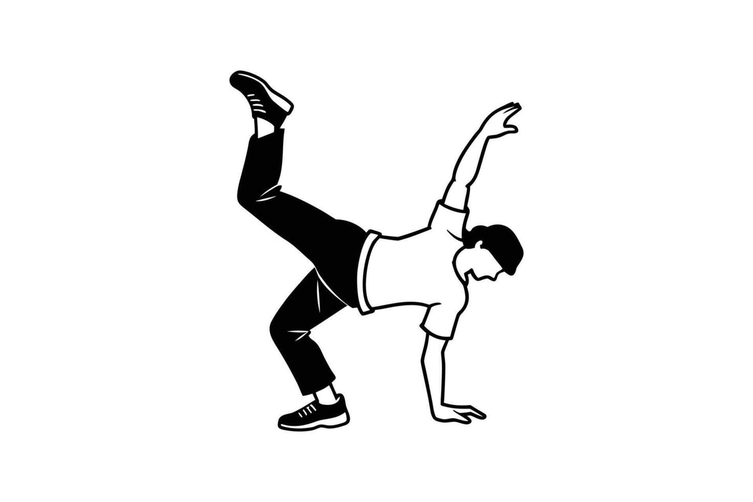 A black and white illustration of a man doing a handstand vector