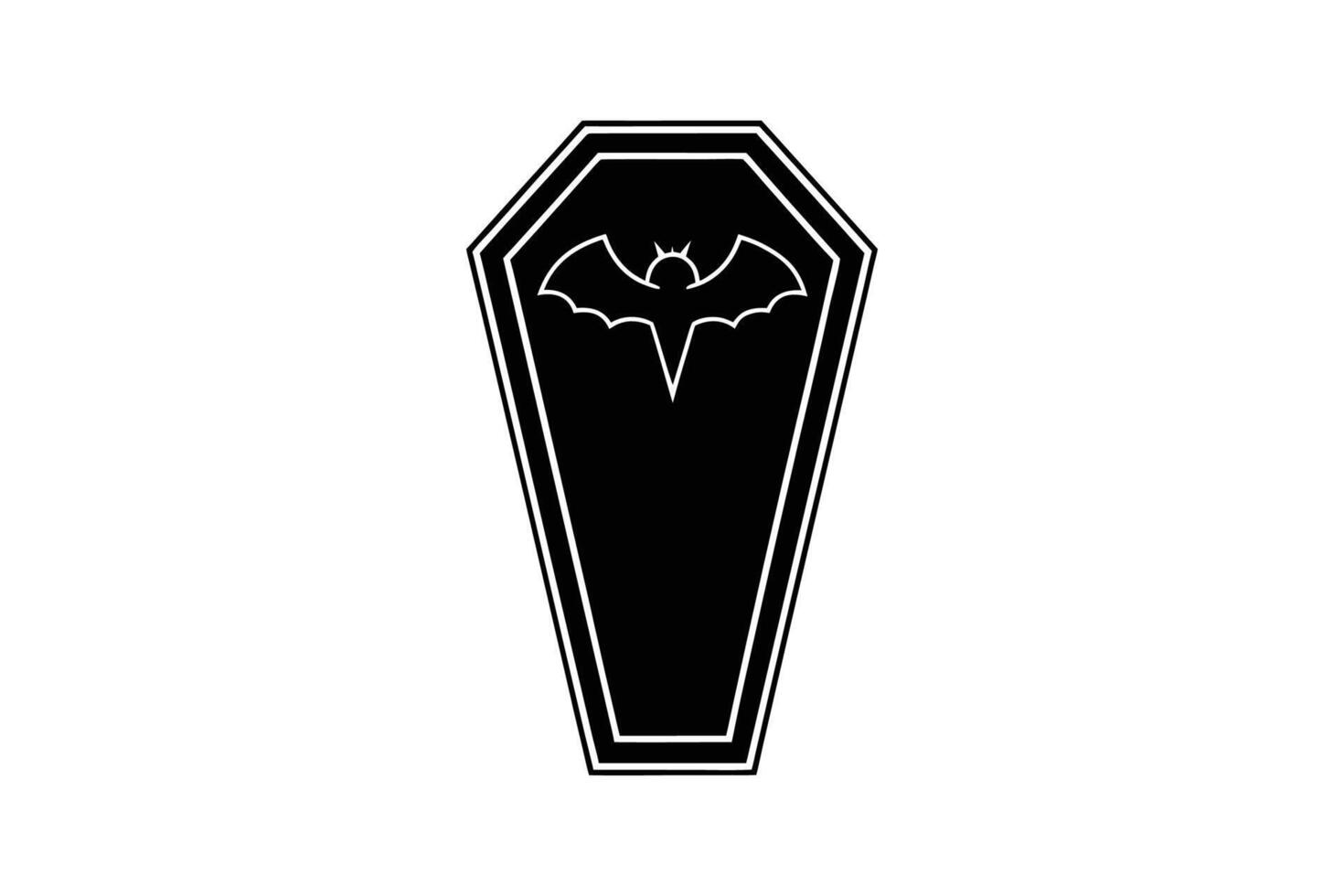 A black and white image of a coffin with a bat on it vector